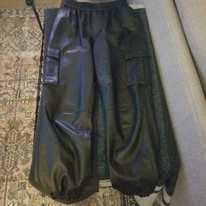 SANTAENELLA LEATHER JOGGER BLACK PANTS SMALL